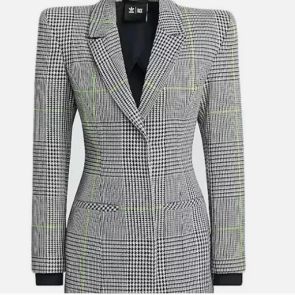 Ivy park adidas black, lime green, white plaid suit blazer medium - Picture 2 of 2